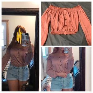 Pink off shoulder crop shirt